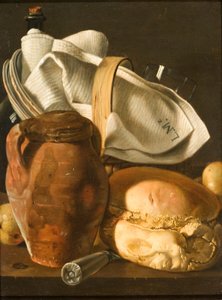 Stilleben med brød, en kande og en serviet, efter cirka 1830 (olie på lærred) af Luis Egidio Melendez