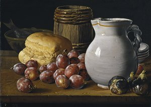 Stilleben med blommer, figner, brød og kande, Anden halvdel af 1700-tallet