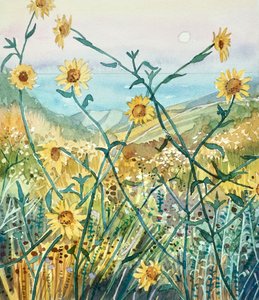 Solrige vilde blomster med havudsigt af Luisa Millicent