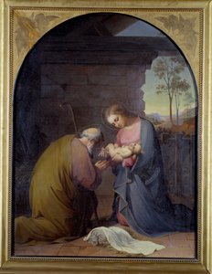 Tilbedelse af Jesus (Jesus og Maria tilbeder Jesus) Maleri af Luisa Mussini Piaggio (1830-1865) Dim 109x81 cm Gener, Galleria d