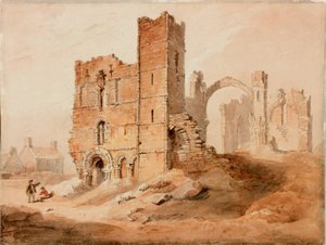 Lindisfarne Abbey - West Front (blyant og akvarel på papir)