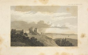 En fjern byge, der kommer bagfra et højtliggende punkt på land, hvor det overordnede lag strækker sig i forskellige dele mod vinden, og cumuli rykker frem mod og ind i massen, som i sin helhed udgør nimbusen. af Luke Howard