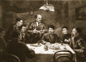 Møde i det bolsjevikiske partis centralkomité, 23. oktober 1917 (litho) af Lupov (attr. to)
