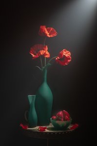 Elegant valmuestilleben af Lydia Jacobs