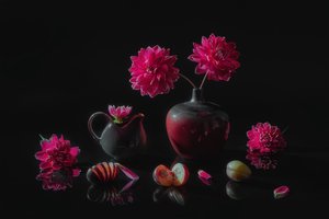 Stemningsfulde dahliaer og blommer