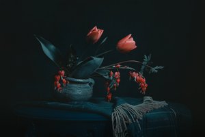 Stemningsfuldt blomsterstilleben