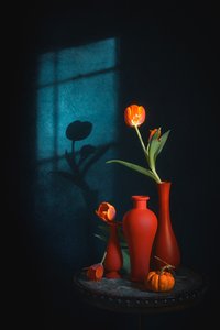 Stilleben med stemningsfulde tulipaner