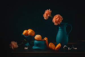Farverige appelsiner, stilleben af Lydia Jacobs