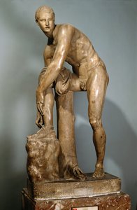 Hermes binder sin sandal, romersk kopi af en græsk original tilskrevet Lysippos af Lysippos (after)