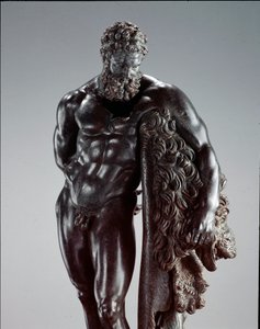 Græsk kunst: "" Herakles i hvile "" Detalje. Bronzeskulptur af Lysippe af Sicyone (395-305 f.Kr.) 4. århundrede f.Kr. Fra Ercole Curinos helligdom, Sulmona. Nationalt arkæologisk museum, Chieti Italien