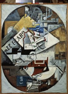 Stilleben. (Le Figaro) Maleri af Lyubov (Lioubov) Sergeyevna Popova (1889-1924), olie på lærred af Lyubov Sergeevna Popova