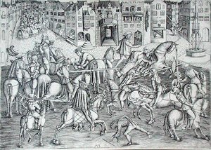 Turneringen, ca. 1500 (gravering) af MZ Master