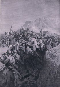 Mislykket angreb fra italienerne på Doberdos højder, fra The Illustrated History of the World War 1914-1915 pub. af Union Berlagsefellfchaft af M. Barascudts