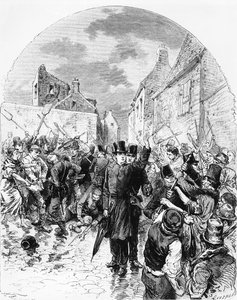 Optøjer i Irland - En katolsk præst arresteret af politiet i Mullingar bliver reddet af folket fra Le Monde Illustré, 25. juni 1881 af M. Ferdinandus