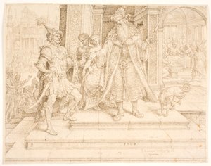 Ahasverus giver seglringen til Haman af Maarten van Heemskerck