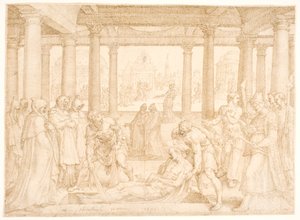 Den hellige Stefanus bliver begravet af Maarten van Heemskerck