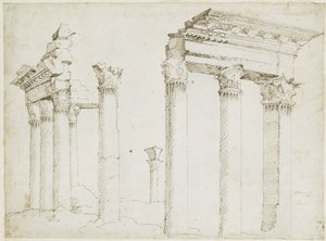 Rester af Minerva-templet på Nerva-forum af Maarten van Heemskerck