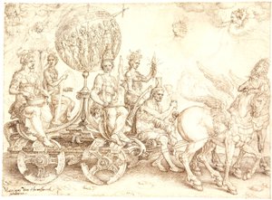 Triumfvogn. Mundus (Verden). (En allegori over de fire elementer)