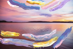 Abstraheret solopgang, 2018 (akrylmaling på arkivbestandigt pigmentprint)