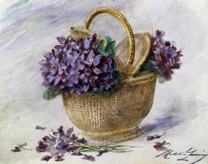 En kurv med violer. Maleri af Madeleine Jeanne Lemaire (1845-1928, Frankrig) Privat samling af Madeleine Lemaire