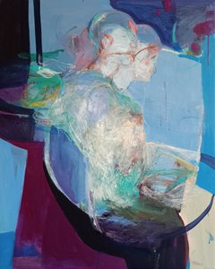 In Stillness We Unfold: Becoming, 2025 (akryl og pastel på lærred) af Madgalena Morey