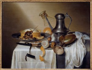 Stilleben med Pate Pate med citron- og tinkaraffel. Maleri af Maerten Boelema de Stomme (1611-1664) 1600-tallet søn. 0,6x0,79 m Nantes, Musee des Beaux Arts