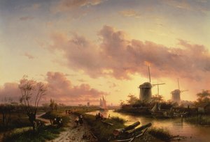 En flodmunding med figurer, der reparerer en båd, 1600-tallet af Maerten Fransz van der Hulst