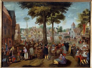 Flemish Fair En fest i en landsby, fulde mænd er syge, andre leger, nogle sover. maleri af Martin van Cleve (1527-1581) Caen fra det 16. århundrede, Museum of Fine Arts