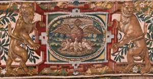 Stiftsmuseum (Diocesan Museum). flamsk gobelin. Bruxelles. François Geubels værksted. Serien historien om Gideon. Israelitterne giver deres del af byttet til Gideon. Silke og uld. Legat af Bisho af Maerten van Heemskerck