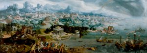 Panorama med bortførelsen af Helena midt blandt den antikke verdens vidundere af Maerten van Heemskerck