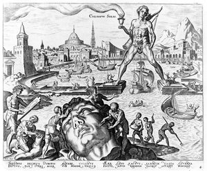The Colossus of Rhodes, plade 4 fra The Eight Wonders of the World, eng. Philips Galle, 1572