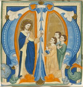 Kristus velsigner tre unge mænd, initial M fra en gradual af Maestro Daddesco