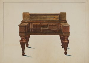 Melodeon omdannet til skrivebord, ca. 1937.