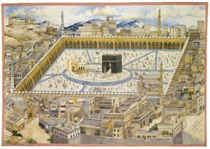Udsigt over Kabaen og de omkringliggende bygninger i Mekka, anden halvdel af det 19. århundrede af Mahmud