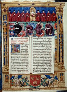 Council of Ten The Doge er i centrum. Side taget fra en beskrivelse eller aftaler med regeringen og regimet i byen og herredømmet i Venedig realiseret af admiral Louis Malet de Graville, belyst af mesteren af Philip de Geldre (1500-tallet) af Maitre de Philippe de Gueldre