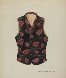 Broderet fløjlsvest, ca. 1937. af Majel G. Claflin
