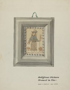 Håndtegnet Santo Nino de Atocha-håndlavet blikramme, ca. 1937. af Majel G. Claflin