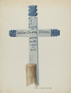 Håndlavet og malet trækors - Gravsten, ca. 1937.