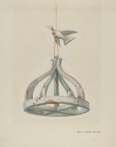 En malet, kandelaber af træ, med due, ca. 1937. af Majel G. Claflin