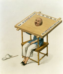 Straffen med trækrave, planche 13 fra "The Punishments of China", graveret af J. Dadley, 1804