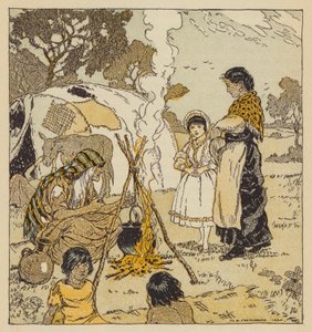Maggie Tulliver med sigøjnerne, scene fra The Mill on the Floss, af George Eliot (farve litho) af Malcolm Daniel Charleson