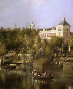 Guadalquivir, detalje, mole og San Telmo-paladset i Sevilla af Manuel Barron