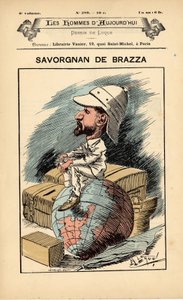 Forside til The People of Today, nummer 289, illustration af Manuel Luque (1854-1919): Colonization Colonialism Colonies - Explorer, Pierre Savorgnan de Brazza (1852-1905) - Jorden af Manuel Luque