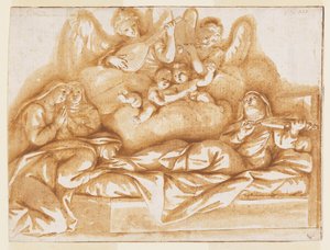 Design til et monokromt vægmaleri, Corpus Domini-kirken, Bologna, Italien, St. Caterina Vigris død