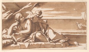 Undersøgelse af et overdørsmaleri, Ariadne, der ser på Bacchus