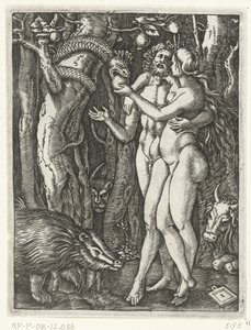 Adam og Eva ved syndefaldet i paradis Passion of Christ (serietitel) af Marcantonio Raimondi