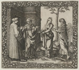 Amadeus Berruti med Nøjsomhed, Amititia og Kærlighed af Marcantonio Raimondi
