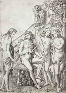 Apollon underviser gratierne i musik af Marcantonio Raimondi