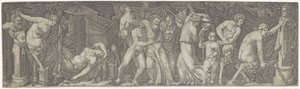 Bacchanal med beruset Bacchus og satyrer og maenads af Marcantonio Raimondi