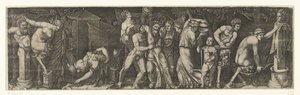 Bacchanal med en beruset Bacchus og Satyrer og Maenads af Marcantonio Raimondi